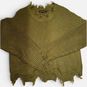 Derek Heart Olive Frayed Sweater